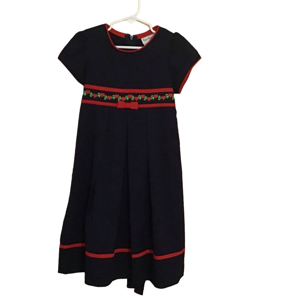 Vintage Rare Editions Navy Red Heart Embroidered Long Dress 5